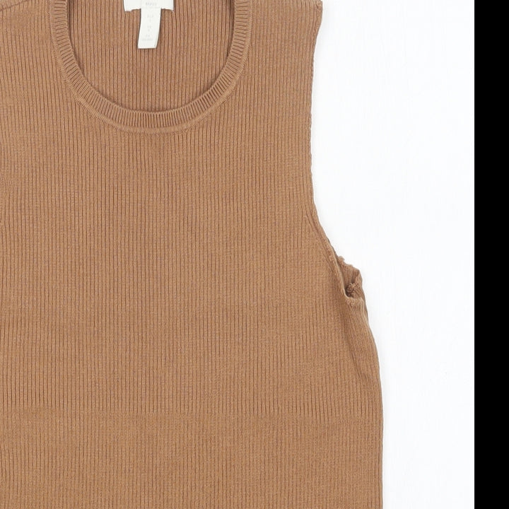 H&M Womens Brown Round Neck  Acrylic Vest Jumper Size S