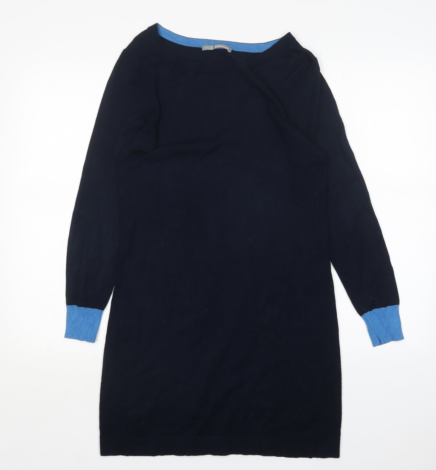 M&S Womens Blue  Viscose Jumper Dress  Size 14  Round Neck
