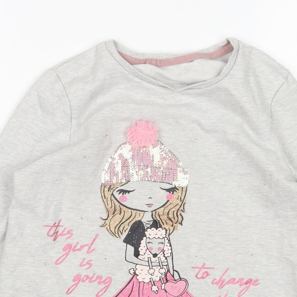 George Girls Grey Round Neck  Cotton Pullover Jumper Size 10-11 Years