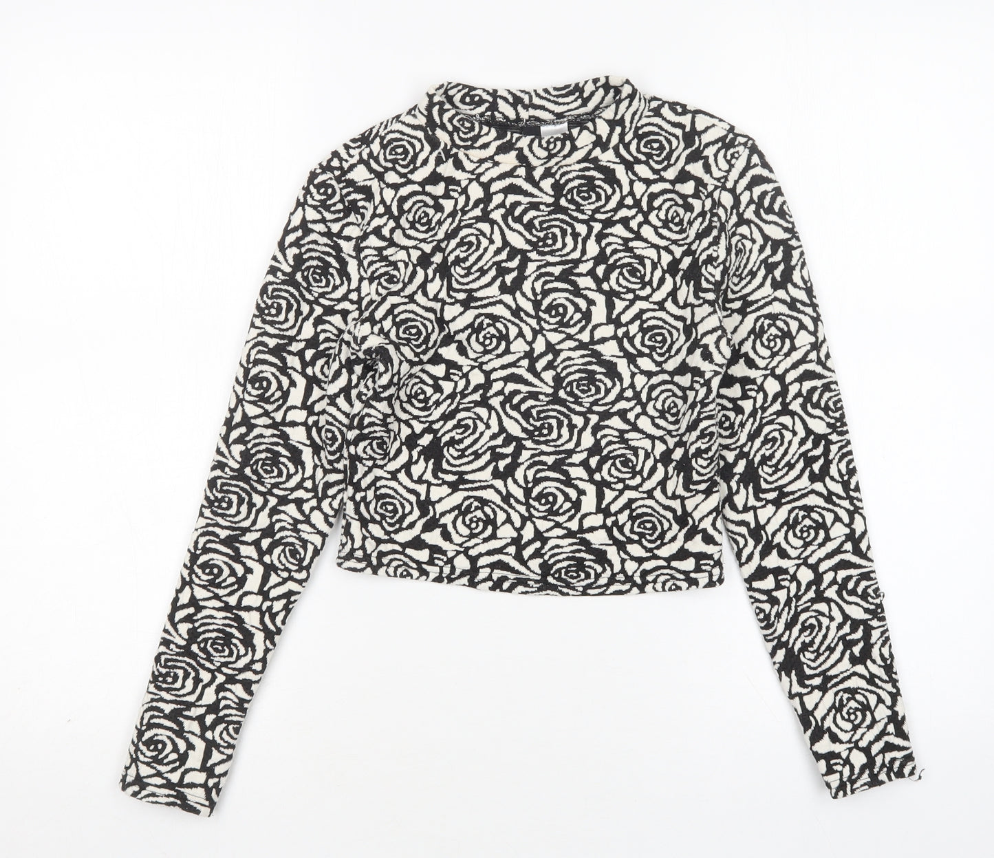 H&M Womens Multicoloured Round Neck Floral Cotton Pullover Jumper Size S   - Cropped