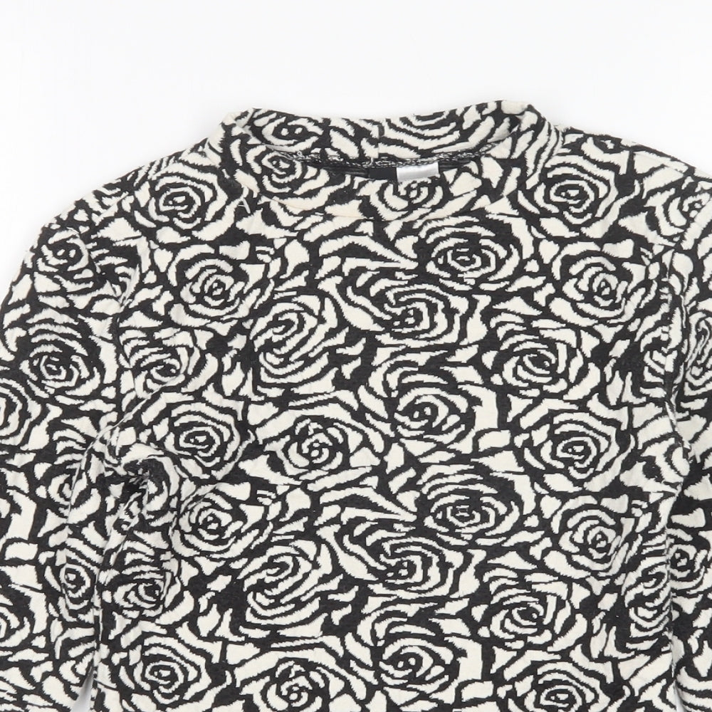 H&M Womens Multicoloured Round Neck Floral Cotton Pullover Jumper Size S   - Cropped