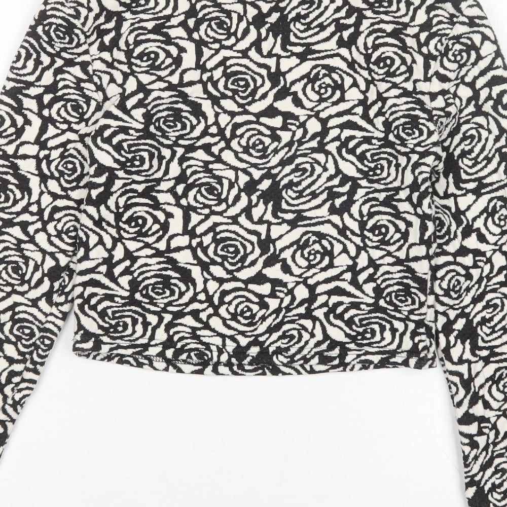 H&M Womens Multicoloured Round Neck Floral Cotton Pullover Jumper Size S   - Cropped