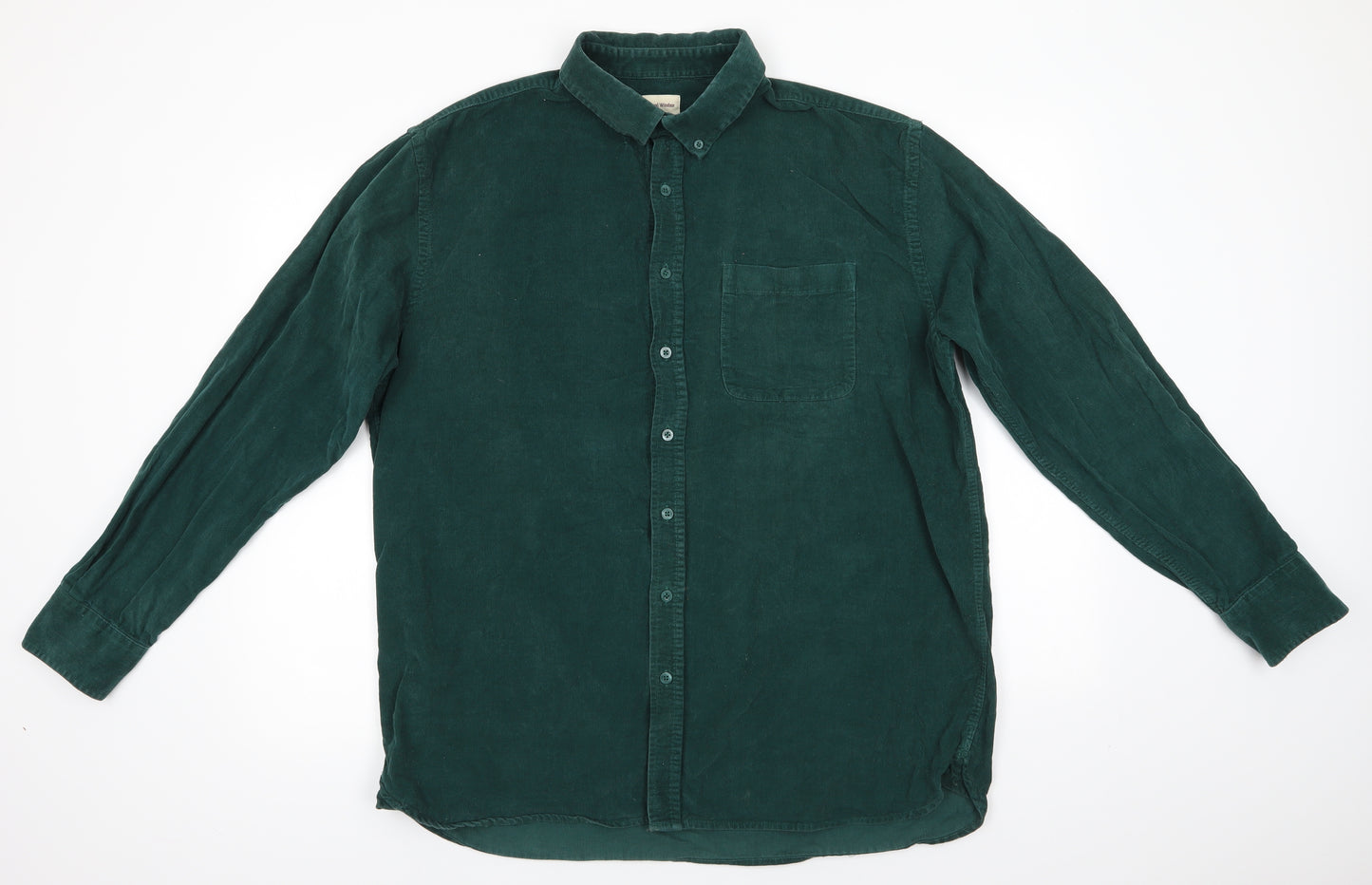 Samuel Windsor Mens Green  Cotton  Button-Up Size XL Collared Button - Fine cordory Bottle Green