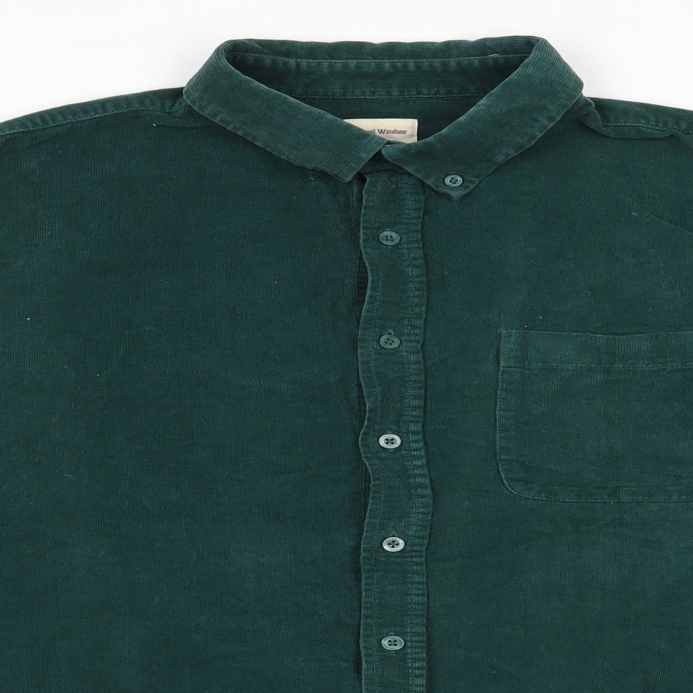 Samuel Windsor Mens Green  Cotton  Button-Up Size XL Collared Button - Fine cordory Bottle Green