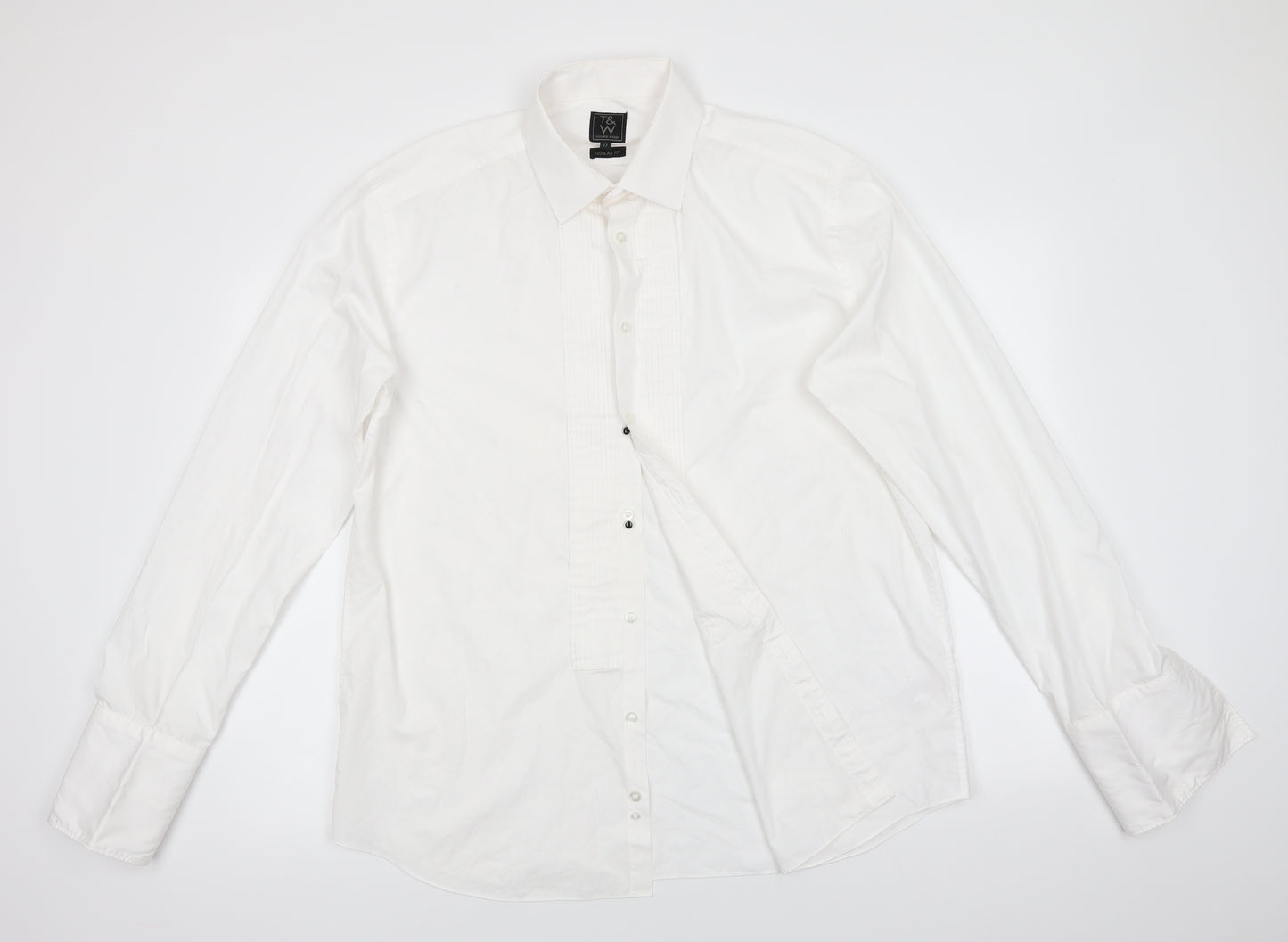 Taylor & Wright Mens White  Polyester  Dress Shirt Size 17 Collared Button - Pin Tuck Dress Shirt with Front studs