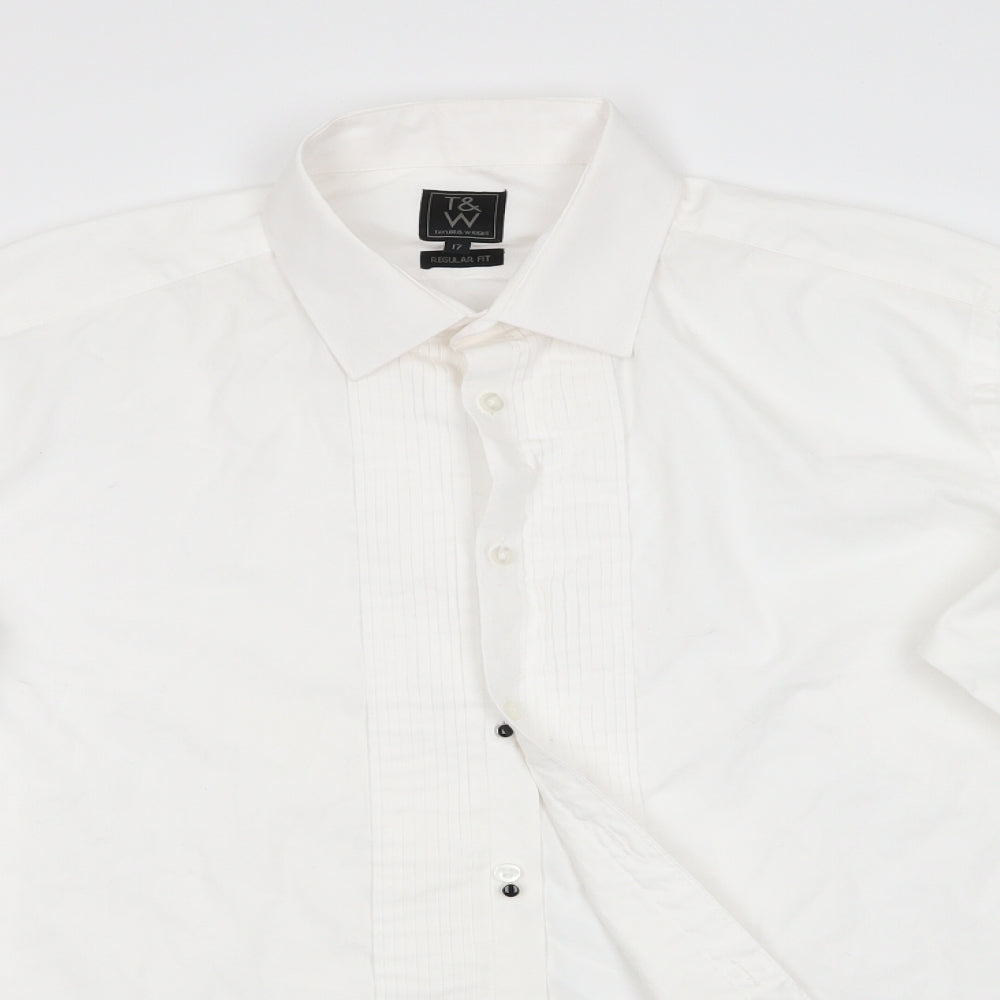 Taylor & Wright Mens White  Polyester  Dress Shirt Size 17 Collared Button - Pin Tuck Dress Shirt with Front studs