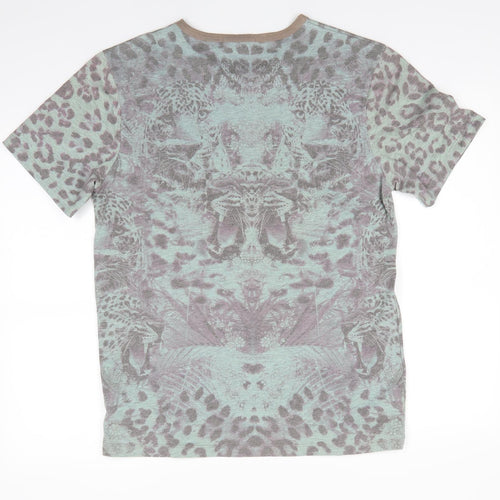 Taxonomy Mens Green Animal Print Polyester  T-Shirt Size L Round Neck  - Leopard & Floral Print pale green