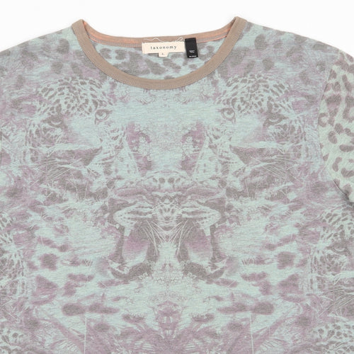 Taxonomy Mens Green Animal Print Polyester  T-Shirt Size L Round Neck  - Leopard & Floral Print pale green