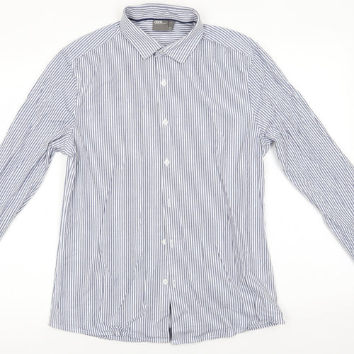 ASOS Mens Blue Striped Cotton  Button-Up Size M Collared Button - Blue White Stripe