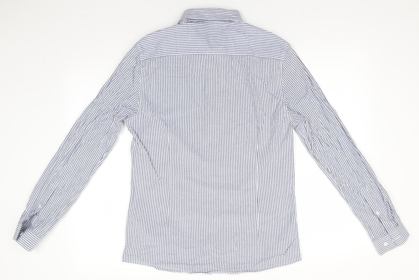 ASOS Mens Blue Striped Cotton  Button-Up Size M Collared Button - Blue White Stripe