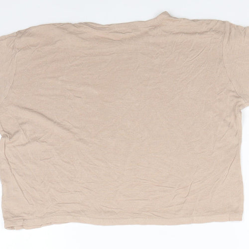 PRETTYLITTLETHING Womens Beige  Viscose Basic T-Shirt Size 6 Round Neck - Mocha colour Turn ups on sleeve
