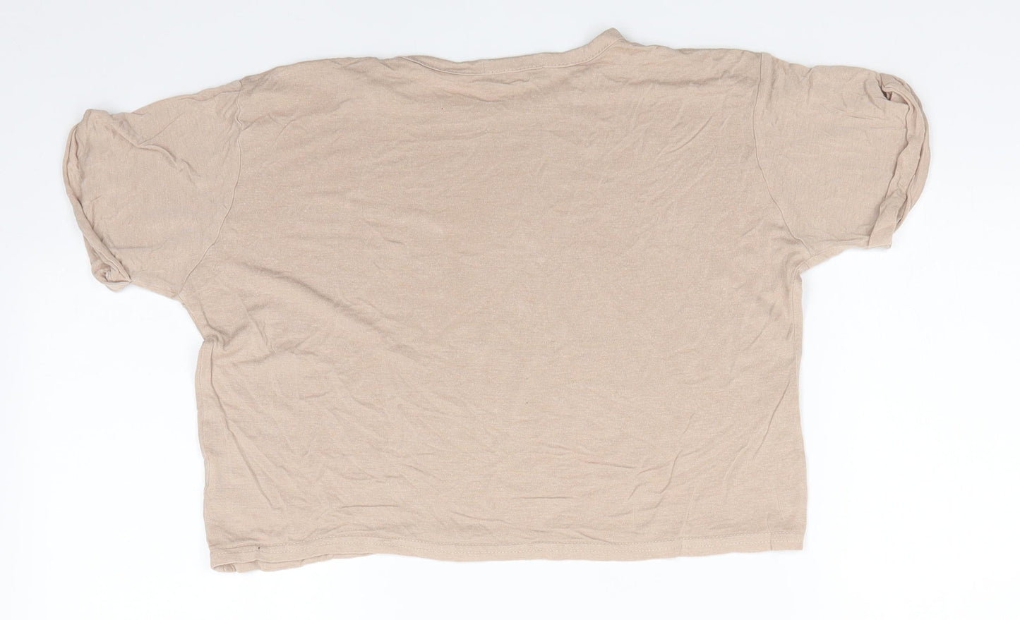 PRETTYLITTLETHING Womens Beige  Viscose Basic T-Shirt Size 6 Round Neck - Mocha colour Turn ups on sleeve