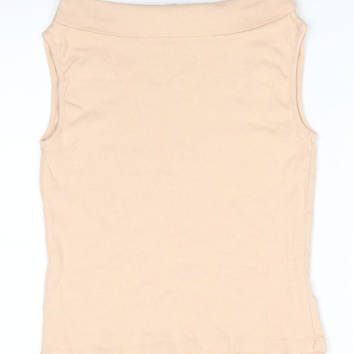 Dorothy Perkins Womens Beige  Cotton Basic T-Shirt Size 12 Boat Neck - Pale beige
