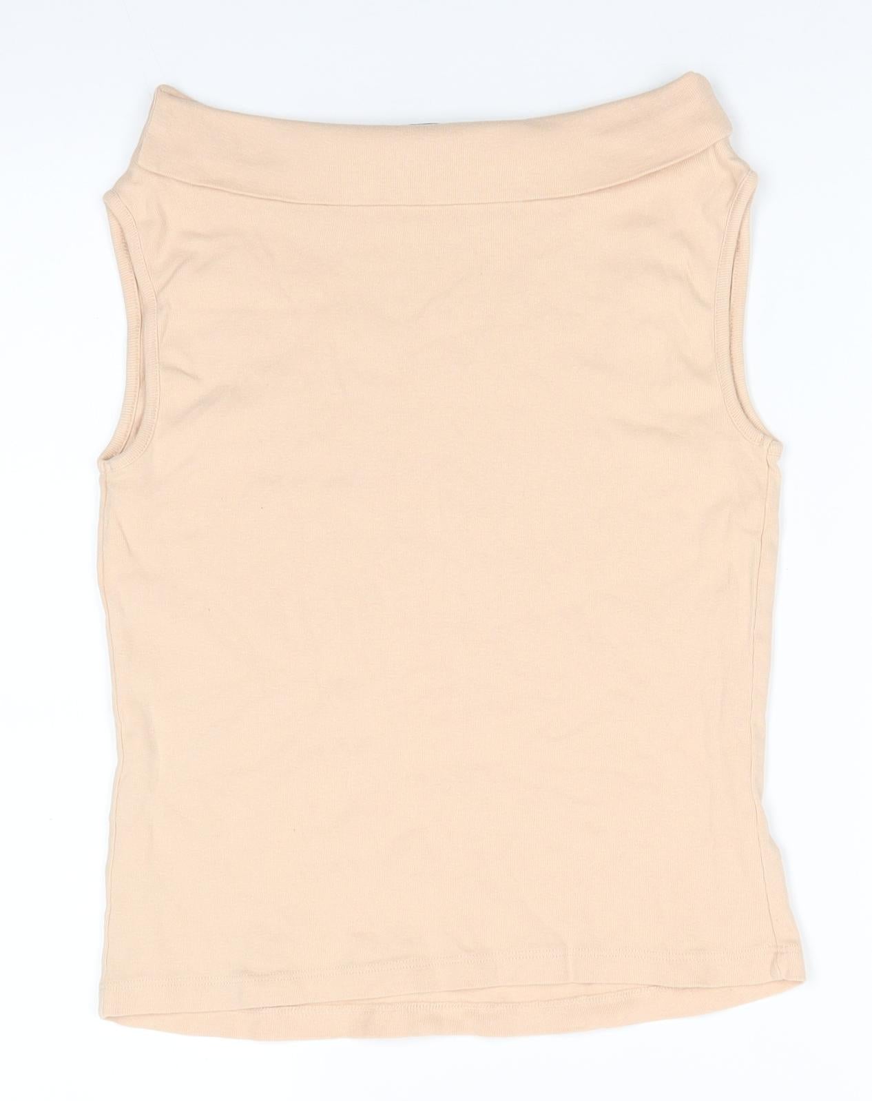 Dorothy Perkins Womens Beige  Cotton Basic T-Shirt Size 12 Boat Neck - Pale beige