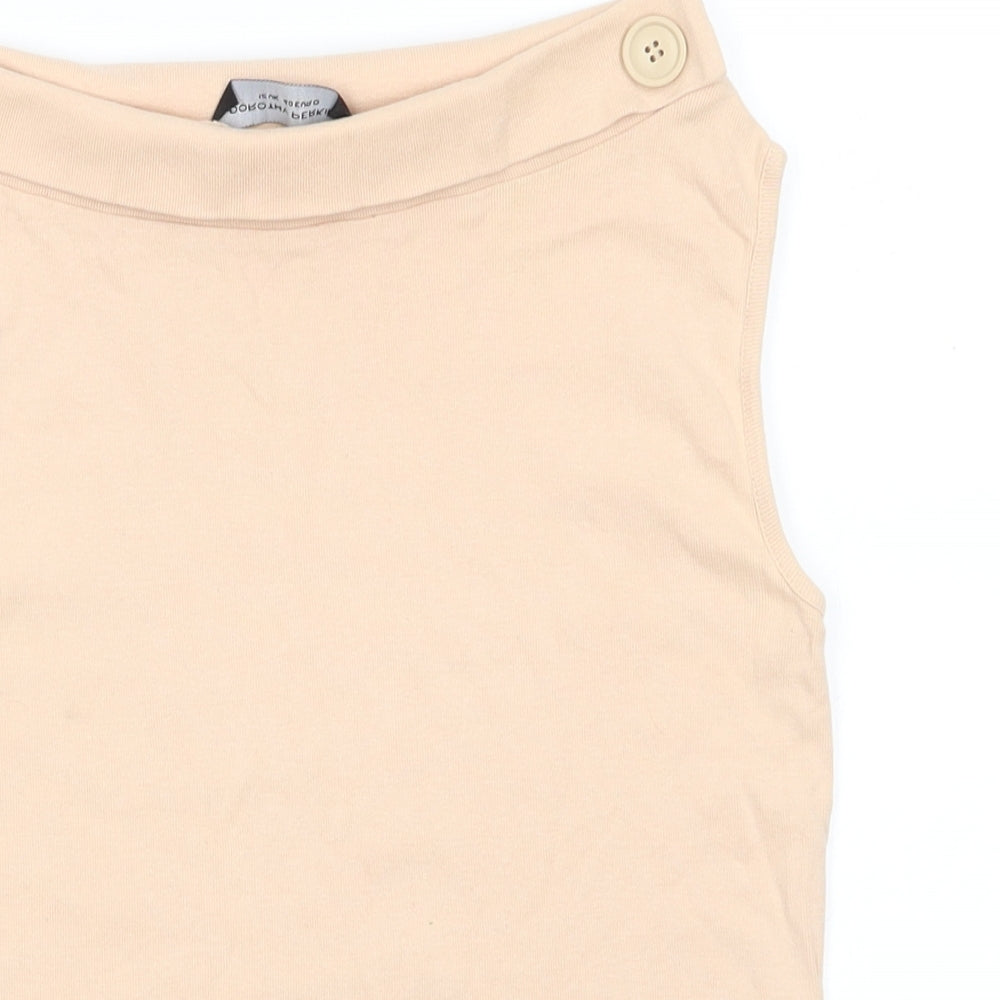 Dorothy Perkins Womens Beige  Cotton Basic T-Shirt Size 12 Boat Neck - Pale beige