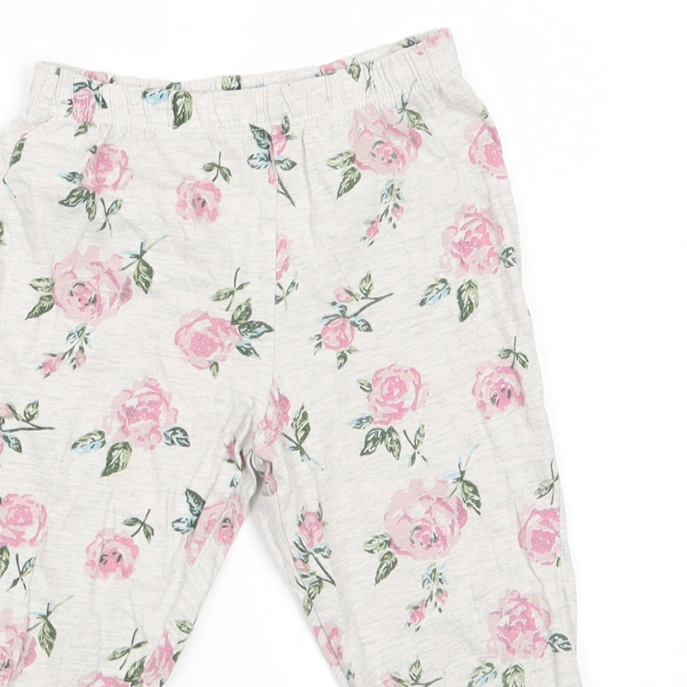 Florence and Fred Girls Grey Floral Cotton Jegging Trousers Size 3-4 Years  Regular Pullover - Pink flowers Leggings