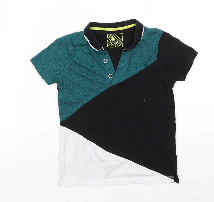 Urban Dept Boys Black Colourblock Polyester Basic Polo Size 7 Years Collared Button - White Green Black