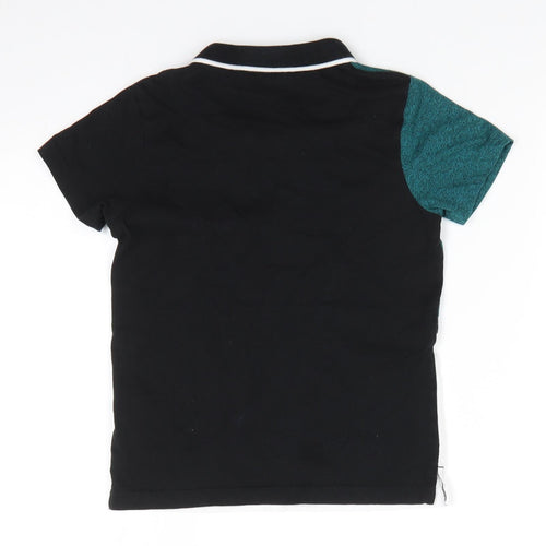 Urban Dept Boys Black Colourblock Polyester Basic Polo Size 7 Years Collared Button - White Green Black