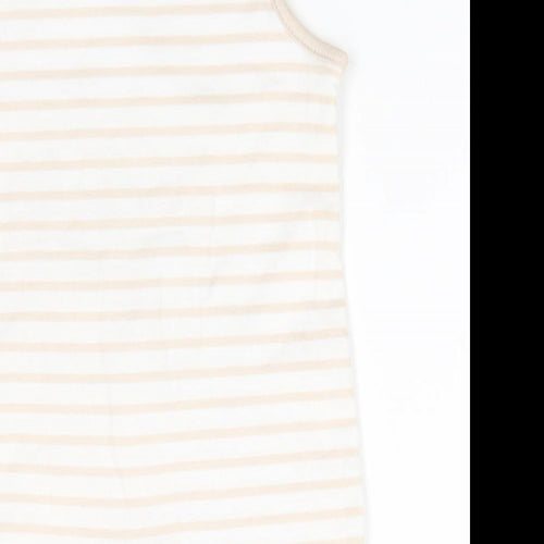 Disney by George Baby White Animal Print Cotton Romper One-Piece Size 3-6 Months  Snap - Light beige stripe trim Peek-a-Boo Pooh