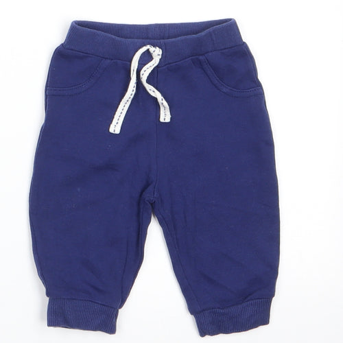 Matalan Boys Blue  Cotton Jogger Trousers Size 3-6 Months  Drawstring - Mid Blue Back Pocket