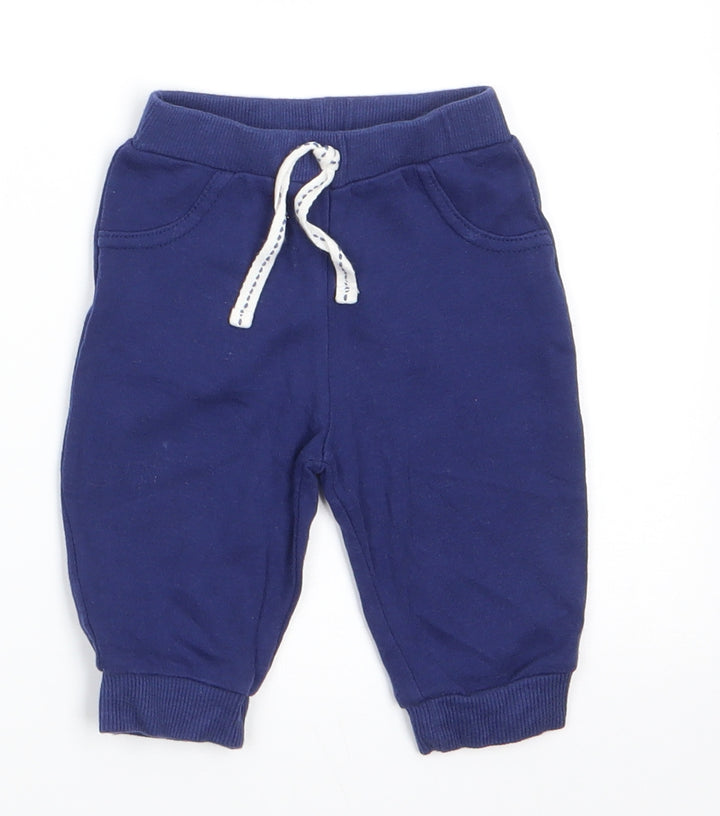 Matalan Boys Blue Cotton Jogger Trousers Size 3-6 Months Drawstring - Mid Blue Back Pocket