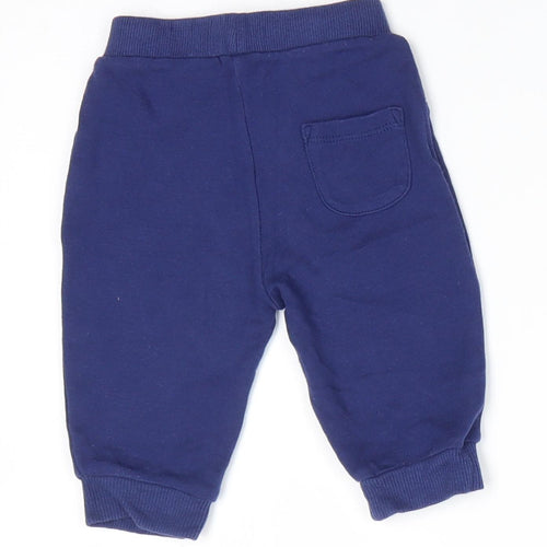 Matalan Boys Blue  Cotton Jogger Trousers Size 3-6 Months  Drawstring - Mid Blue Back Pocket