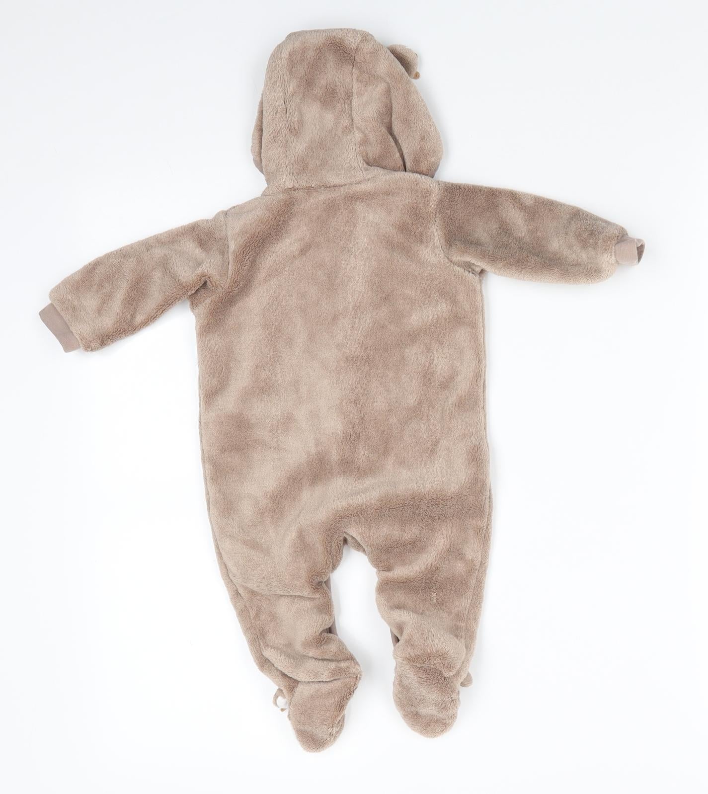 TU Boys Brown Animal Print Polyester Babygrow One-Piece Size 0-3 Months  Snap - Reindeer Face Hood & Feet