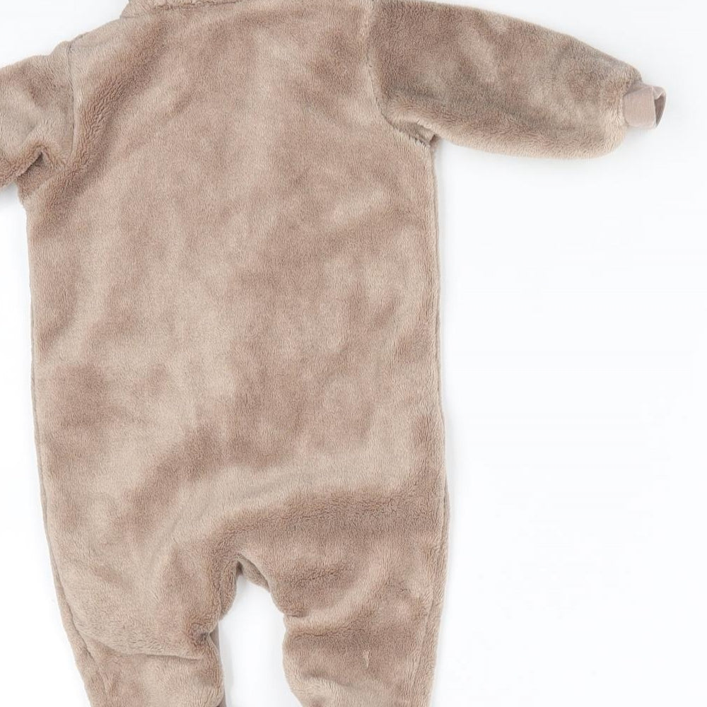 TU Boys Brown Animal Print Polyester Babygrow One-Piece Size 0-3 Months  Snap - Reindeer Face Hood & Feet