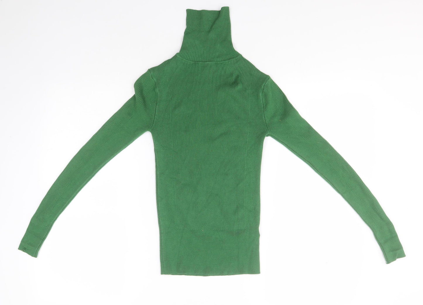 Marks and Spencer Womens Green Roll Neck Striped Viscose Pullover Jumper Size 6
