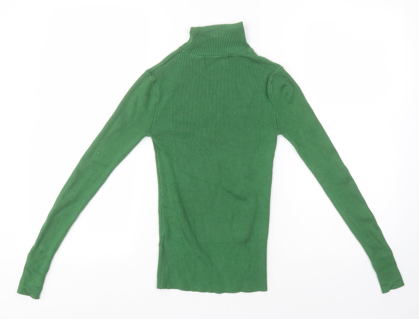 Marks and Spencer Womens Green Roll Neck Striped Viscose Pullover Jumper Size 6