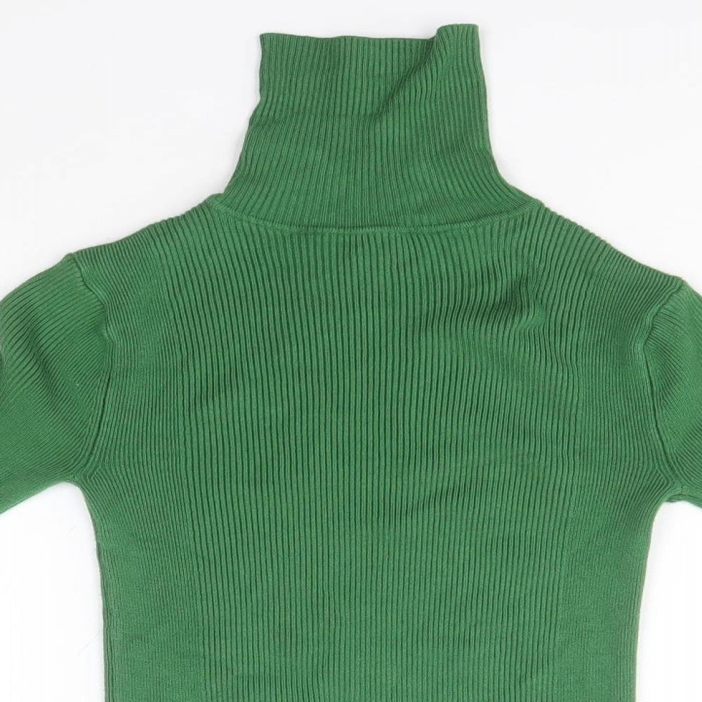 Marks and Spencer Womens Green Roll Neck Striped Viscose Pullover Jumper Size 6