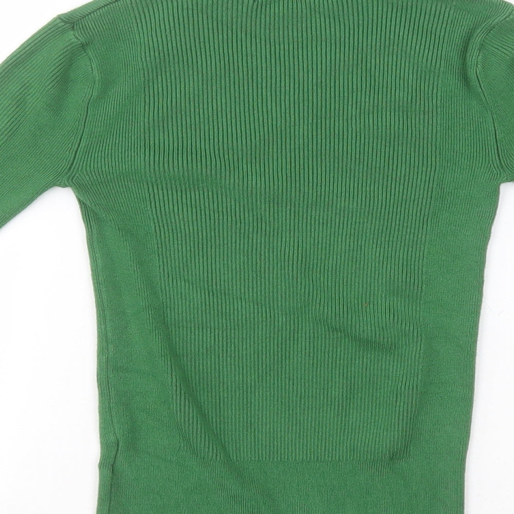 Marks and Spencer Womens Green Roll Neck Striped Viscose Pullover Jumper Size 6