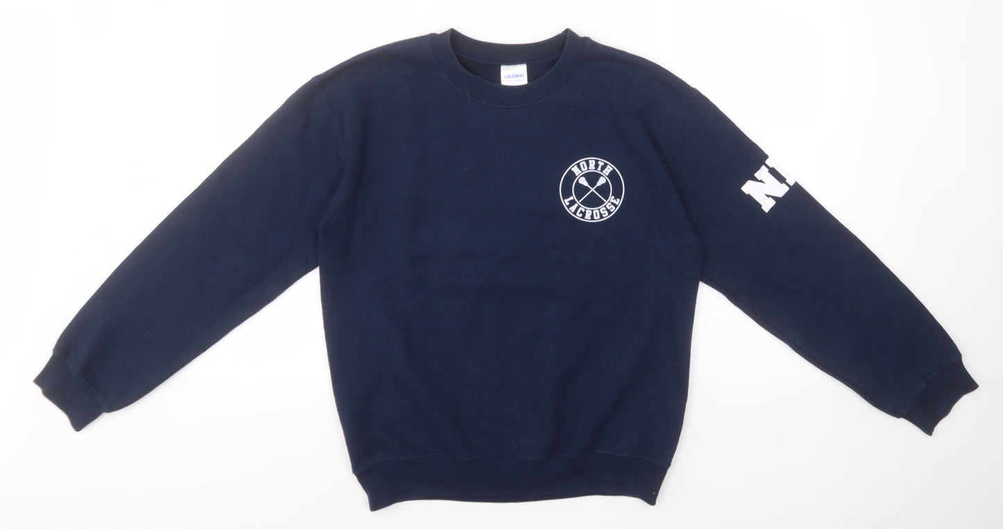 Gildan Mens Blue Round Neck  Cotton Pullover Jumper Size S   - North Lacrosse