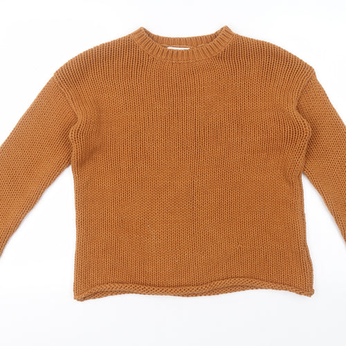 RR Womens Brown Round Neck  Cotton Pullover Jumper Size S