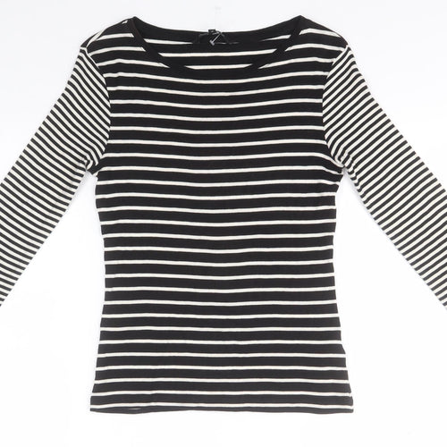 Debenhams Womens Black Round Neck Striped Cotton Pullover Jumper Size 10
