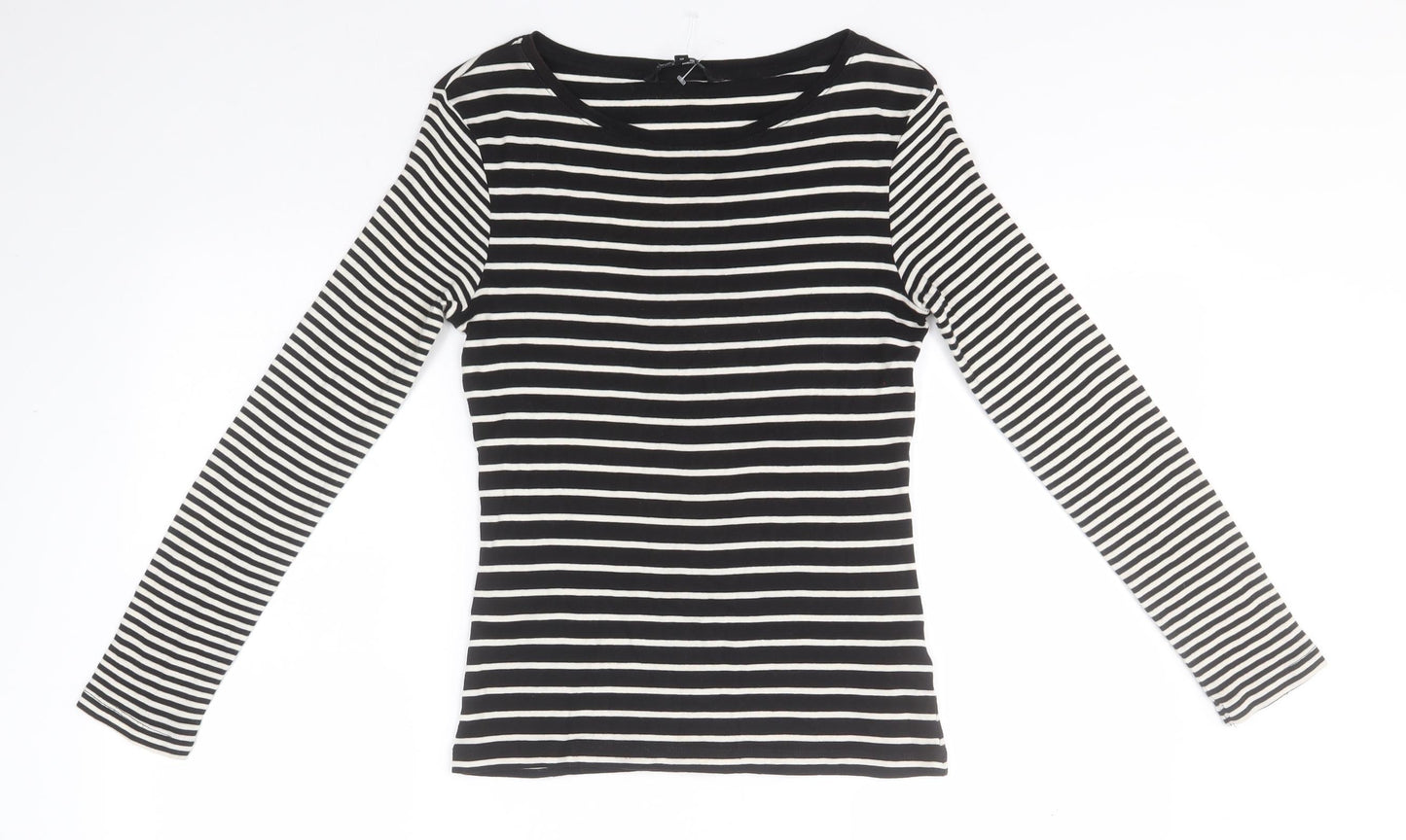 Debenhams Womens Black Round Neck Striped Cotton Pullover Jumper Size 10