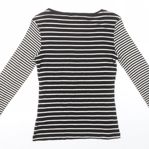 Debenhams Womens Black Round Neck Striped Cotton Pullover Jumper Size 10