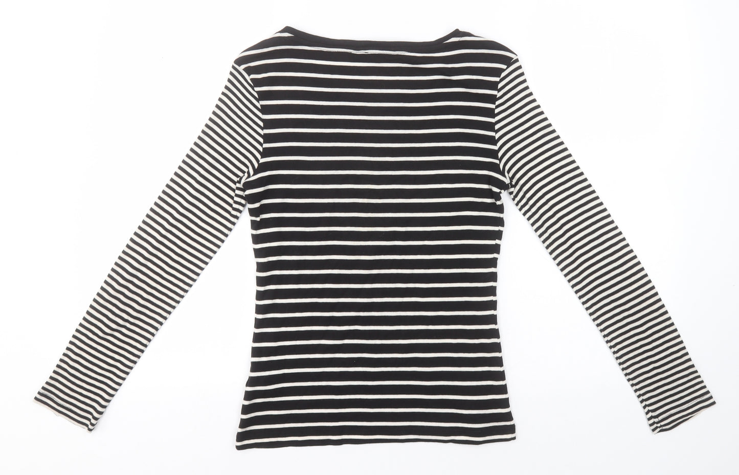Debenhams Womens Black Round Neck Striped Cotton Pullover Jumper Size 10