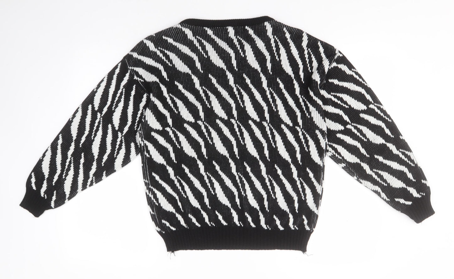 Preworn Womens Black Round Neck Animal Print Acrylic Pullover Jumper    - Tiger