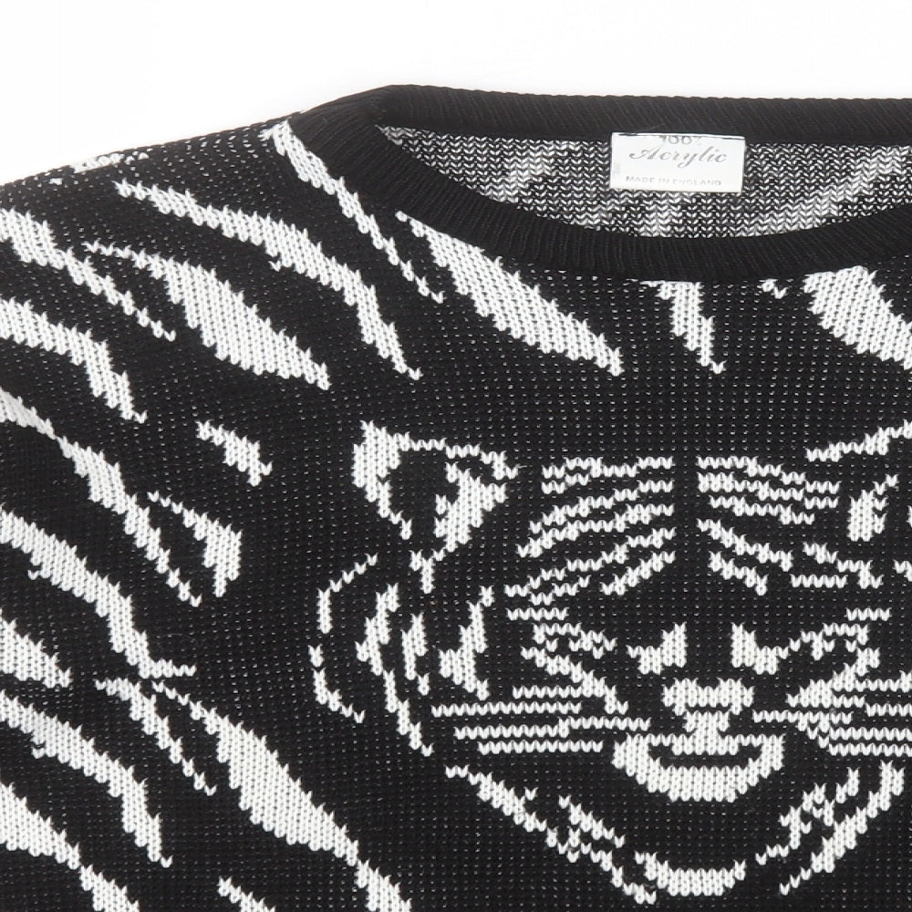 Preworn Womens Black Round Neck Animal Print Acrylic Pullover Jumper    - Tiger