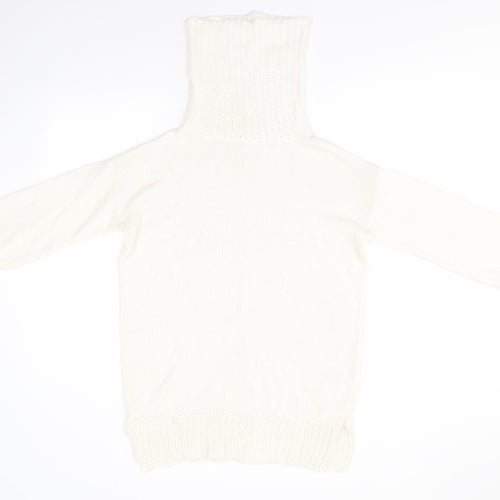 Marks and Spencer Womens White Roll Neck  Cotton Pullover Jumper Size 10