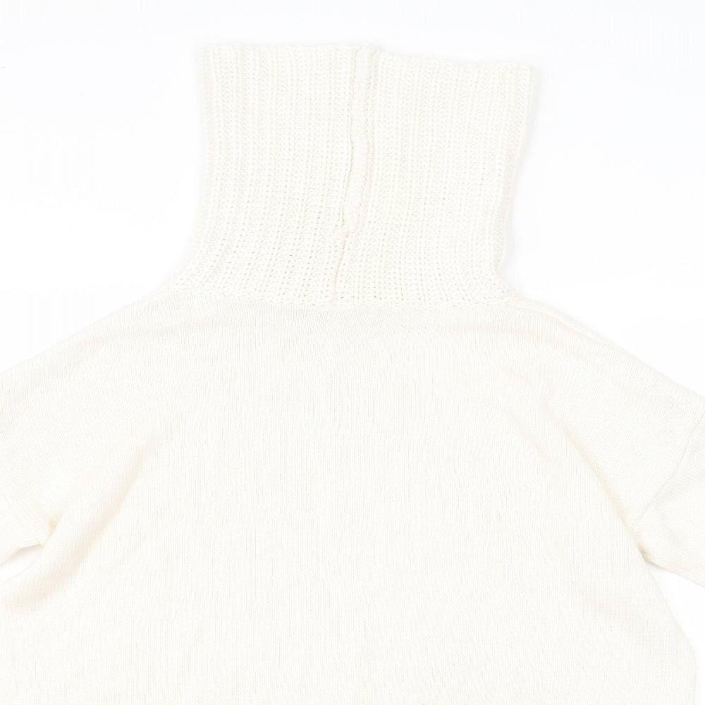 Marks and Spencer Womens White Roll Neck  Cotton Pullover Jumper Size 10