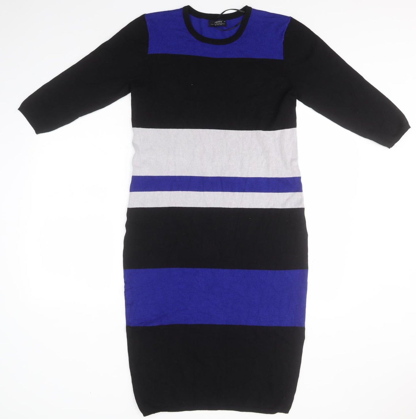 Papaya Womens Black Striped Viscose T-Shirt Dress  Size 14  Round Neck