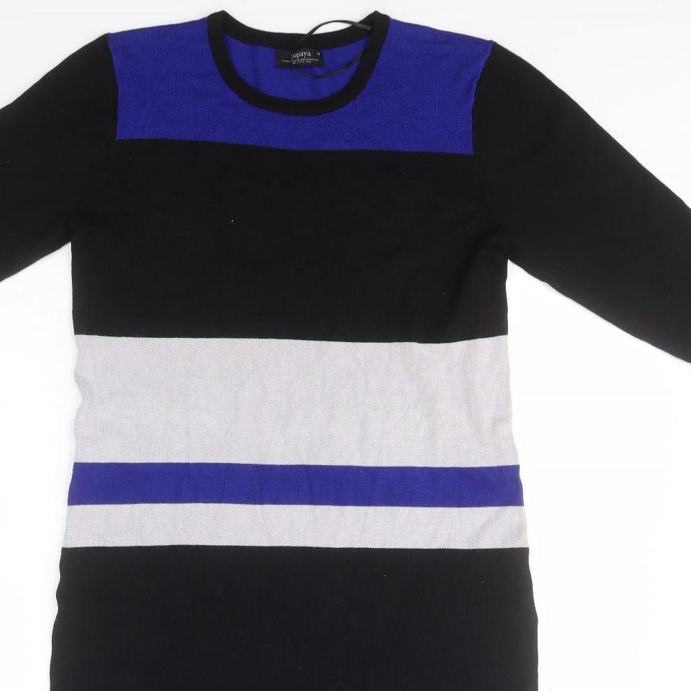 Papaya Womens Black Striped Viscose T-Shirt Dress  Size 14  Round Neck