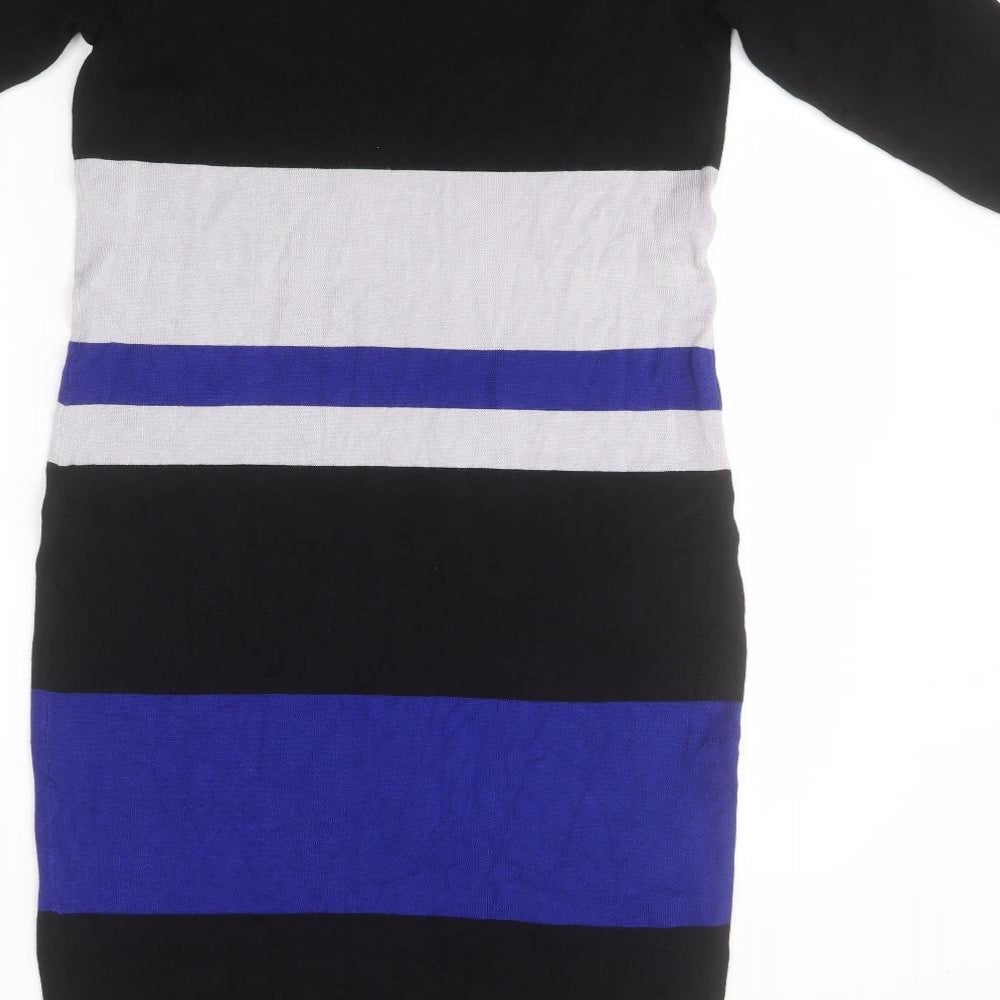 Papaya Womens Black Striped Viscose T-Shirt Dress  Size 14  Round Neck