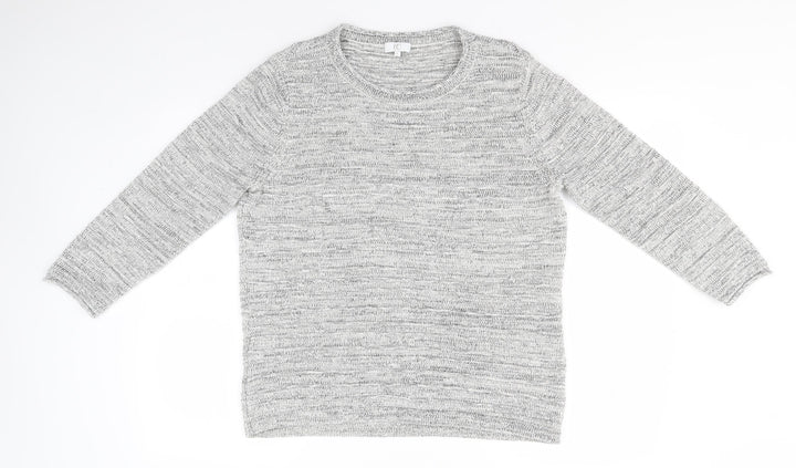 CC Mens Grey Round Neck Striped Cotton Pullover Jumper Size L