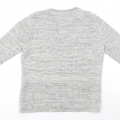 CC Mens Grey Round Neck Striped Cotton Pullover Jumper Size L