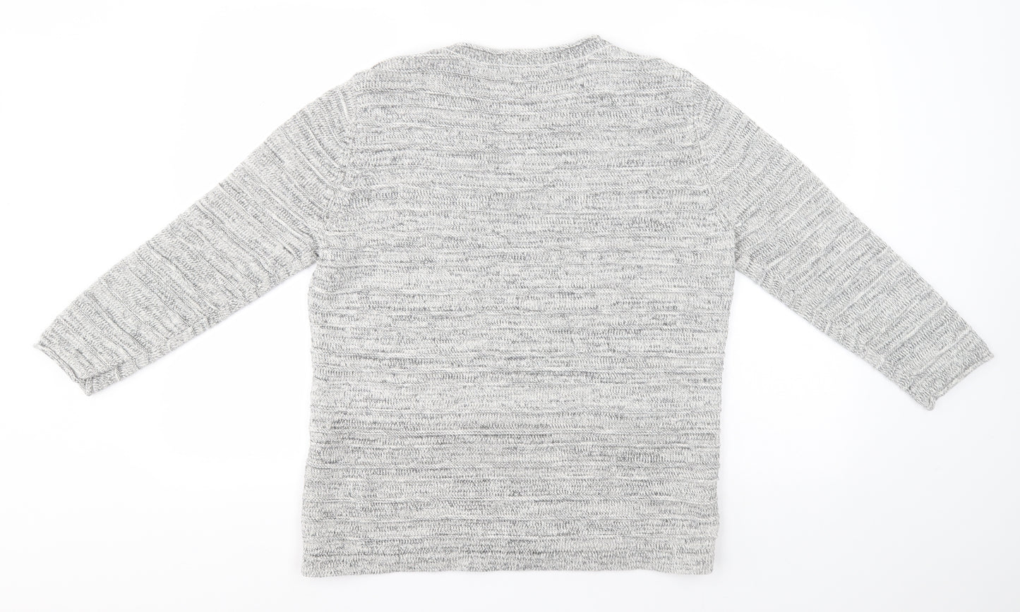CC Mens Grey Round Neck Striped Cotton Pullover Jumper Size L