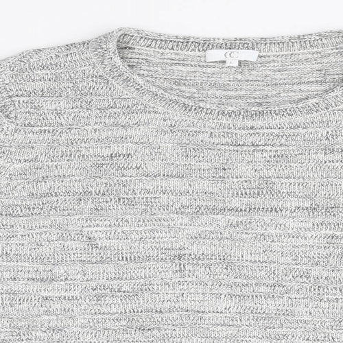 CC Mens Grey Round Neck Striped Cotton Pullover Jumper Size L