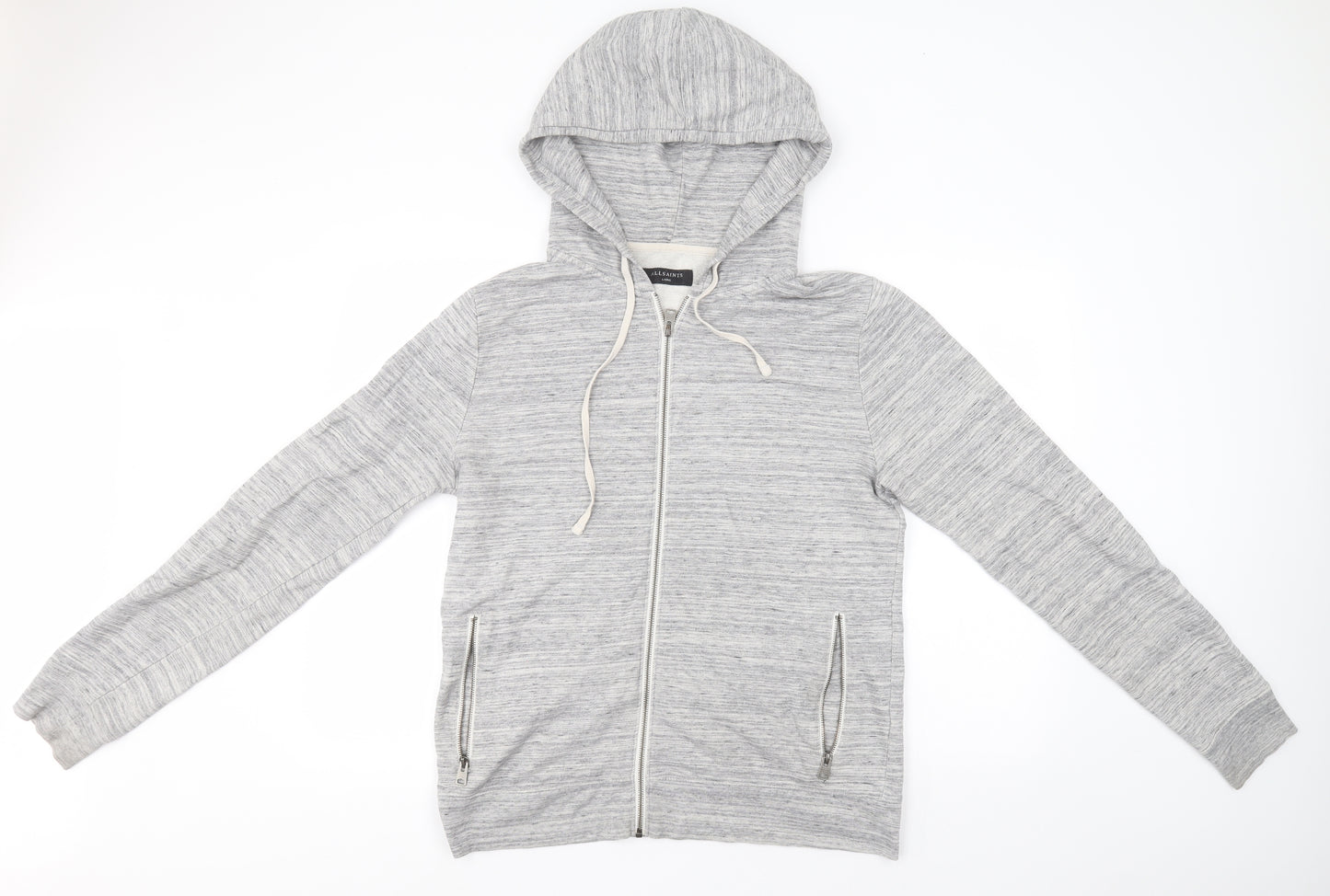AllSaints Mens Grey  Cotton Full Zip Hoodie Size L